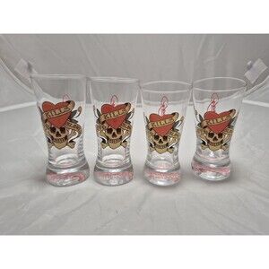 Set of 4 Ed Hardy by Christian Audigier "Love Kills Slowly" Shot Glasses